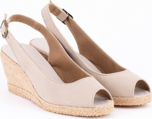 Gerçek Elişi Burnu Açık Arkası Bantlı Dolgu Topuk Bej Keten Hasır Espadril Handmade