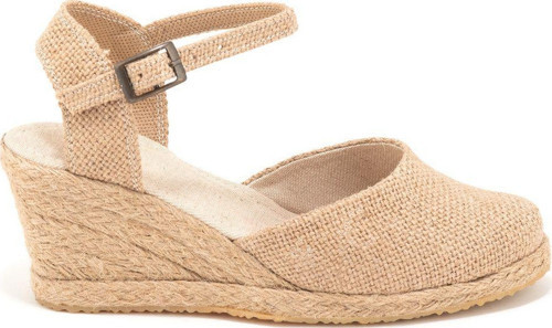 Gerçek Elişi Topuğu Açık Bilekten Bantlı Dolgu Topuk Keten Hasır Espadril Handmade