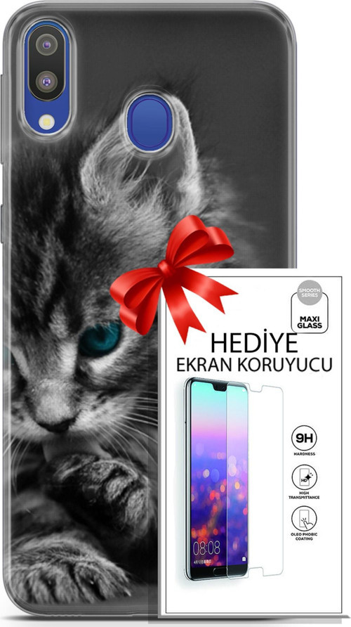 Samsung Galaxy M20 Kılıf Orijinal Seri Scotish-British 19 Mavi Gözlü Ragdoll Tam Koruma Kılıf + Ekran Koruyucu