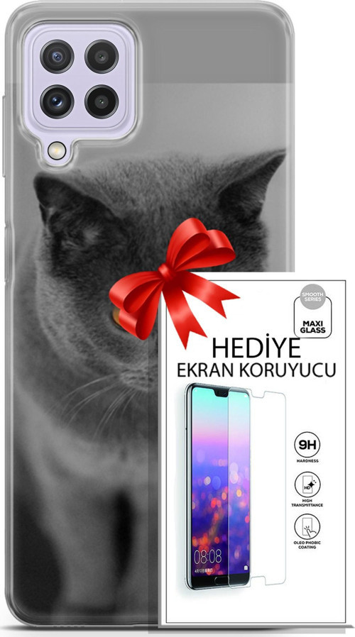 Samsung Galaxy M32 Kılıf Orijinal Seri Scotish-British 04 Turuncu Göz Silikon Kılıf + Ekran Koruyucu