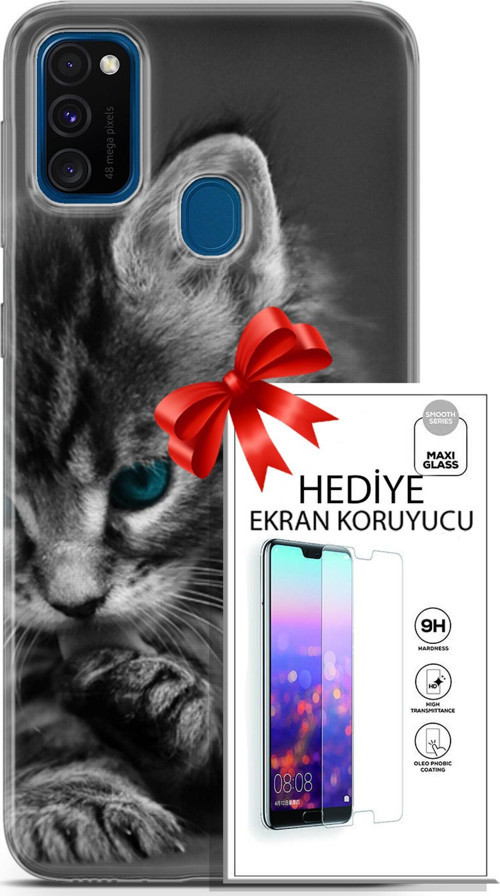 Samsung Galaxy M30S Kılıf Orijinal Seri Scotish-British 19 Mavi Gözlü Ragdoll Tam Koruma Kılıf + Ekran Koruyucu
