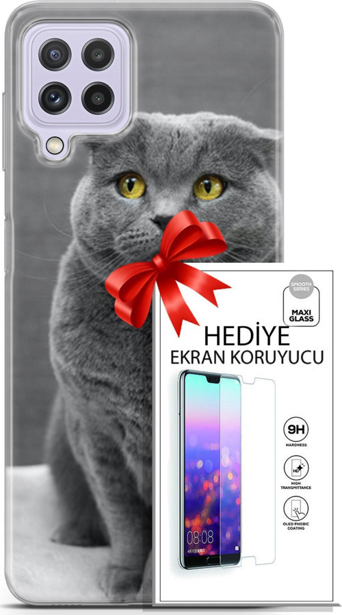 Samsung Galaxy M32 Kılıf Orijinal Seri Scotish-British 17 Scottish Duman Gri Yumuşak Kılıf + Ekran Koruyucu
