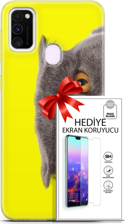 Samsung Galaxy M21 Kılıf Orijinal Seri Scotish-British 01 Scottish Fold Telefon Kılıfı + Ekran Koruyucu