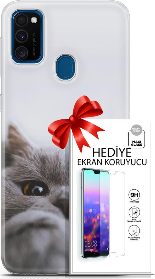 Samsung Galaxy M30S Kılıf Orijinal Seri Scotish-British 08 Sevimli Kedi Baskılı Kılıf + Ekran Koruyucu
