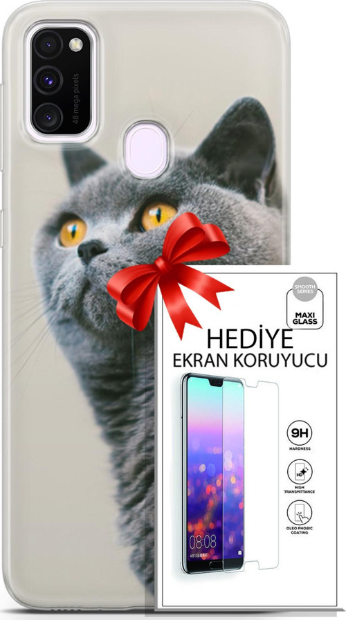 Samsung Galaxy M21 Kılıf Orijinal Seri Scotish-British 05 Gri Scottish Koruma Kılıfı + Ekran Koruyucu