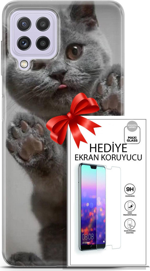 Samsung Galaxy M32 Kılıf Orijinal Seri Scotish-British 10 Yavru Scottish Full Hd Kılıf + Ekran Koruyucu