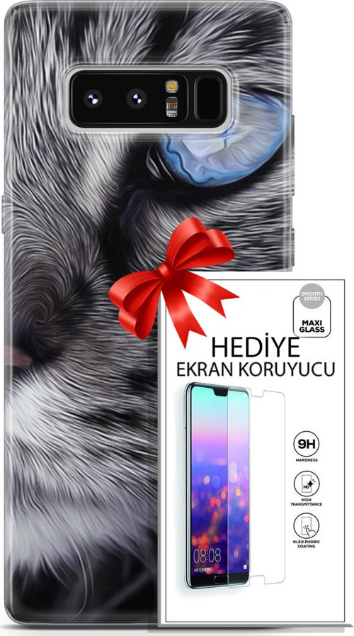 Samsung Galaxy Note 8 Kılıf Orijinal Seri Scotish-British 30 Norveç Orman Kedisi Kenarları Şeffaf Ka