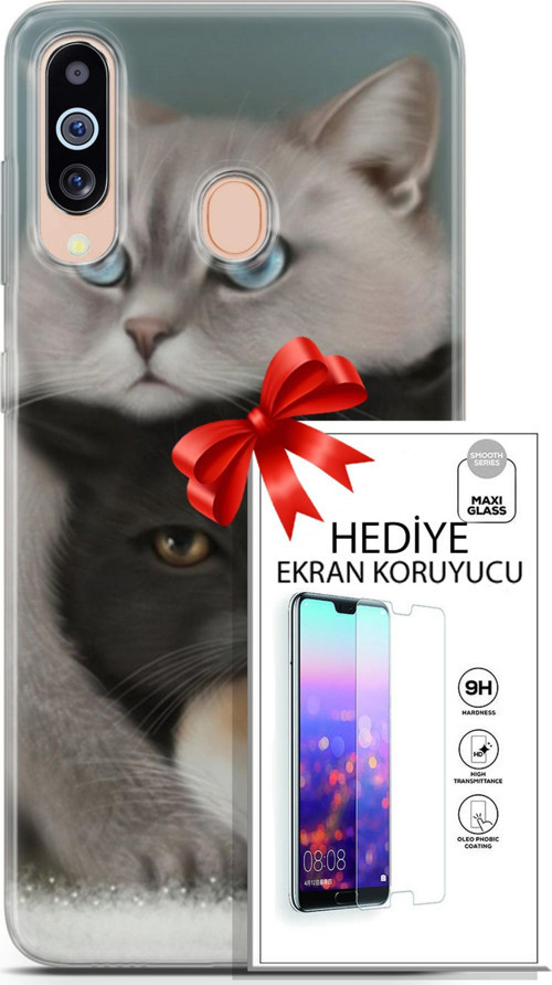 Samsung Galaxy M40 Kılıf Orijinal Seri Scotish-British 13 Beyaz Gri Kahve Kediler Case Kapak Ekran Koruyucu