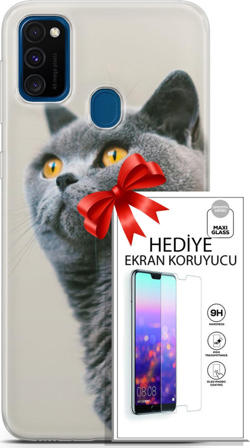 Samsung Galaxy M30S Kılıf Orijinal Seri Scotish-British 05 Gri Scottish Koruma Kılıfı + Ekran Koruyucu