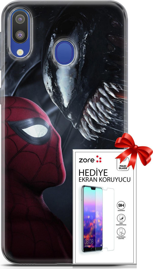 Samsung Galaxy M20 Kılıf Orijinal Seri Supers 09 Spider-Man Vs Venom Uv Kılıf Ve Ekran Koruyucu