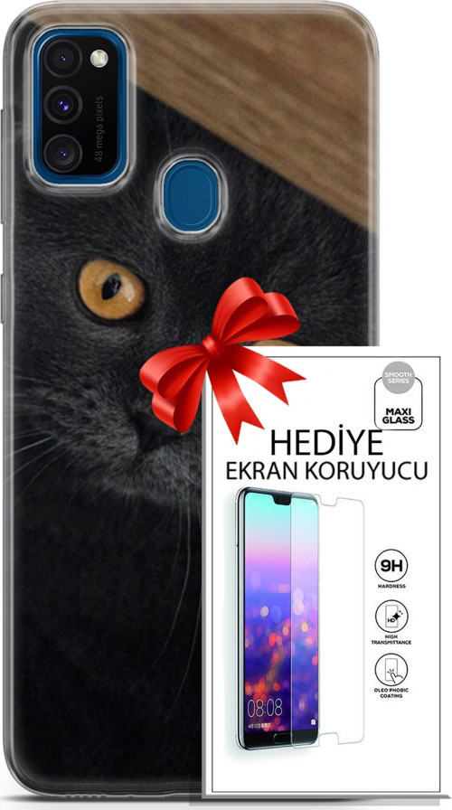 Samsung Galaxy M30S Kılıf Orijinal Seri Scotish-British 03 Sarı Gözler Arka Kapak + Ekran Koruyucu
