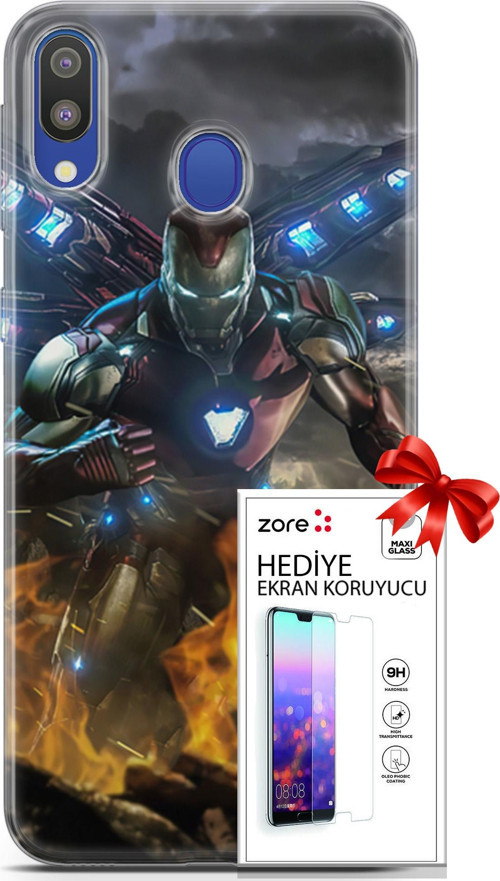 Samsung Galaxy M20 Kılıf Orijinal Seri Supers 30 Iron Man Kenarları Şeffaf Kapak Ve Ekran Koruyucu