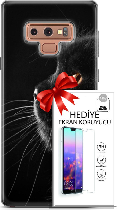 Samsung Galaxy Note 9 Kılıf Orijinal Seri Scotish-British 22 Kedi Bıyık Detay Kap + Ekran Koruyucu