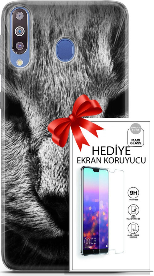 Samsung Galaxy M30 Kılıf Orijinal Seri Scotish-British 23 Gri Detay Kedi Telefon Kabı Ve Ekran Koruyucu