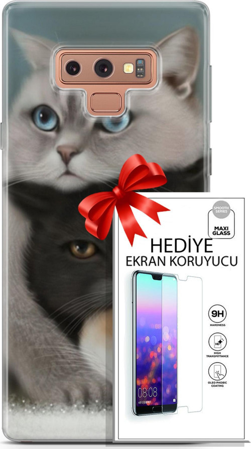 Samsung Galaxy Note 9 Kılıf Orijinal Seri Scotish-British 13 Beyaz Gri Kahve Kediler Case Kapak Ekran Koruyucu