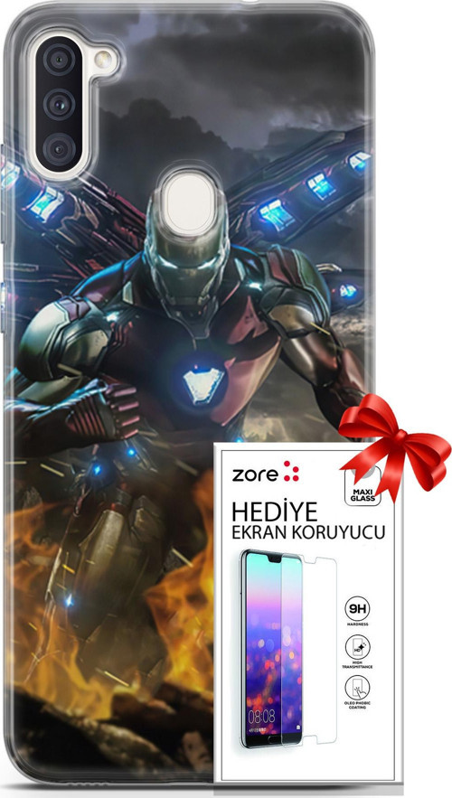 Samsung Galaxy M11 Kılıf Orijinal Seri Supers 30 Iron Man Kenarları Şeffaf Kapak Ve Ekran Koruyucu