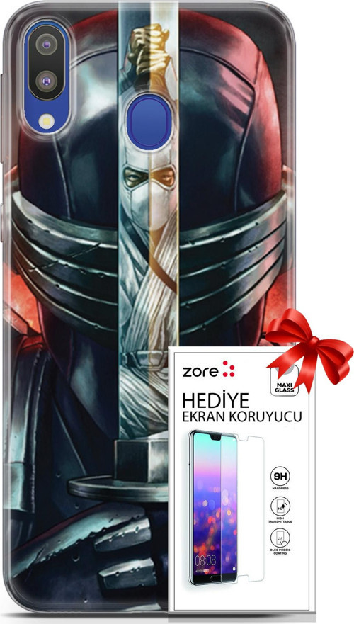 Samsung Galaxy M20 Kılıf Orijinal Seri Supers 08 Snake Eyes Baskılı Kılıf + Ekran Koruyucu