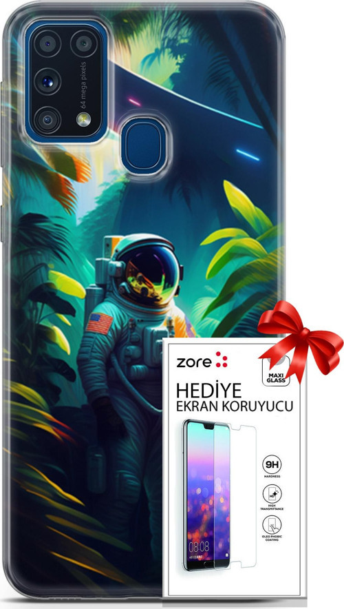 Samsung Galaxy M31 Kılıf Orijinal Seri Supers 10 Astronot Full Hd Kılıf + Ekran Koruyucu
