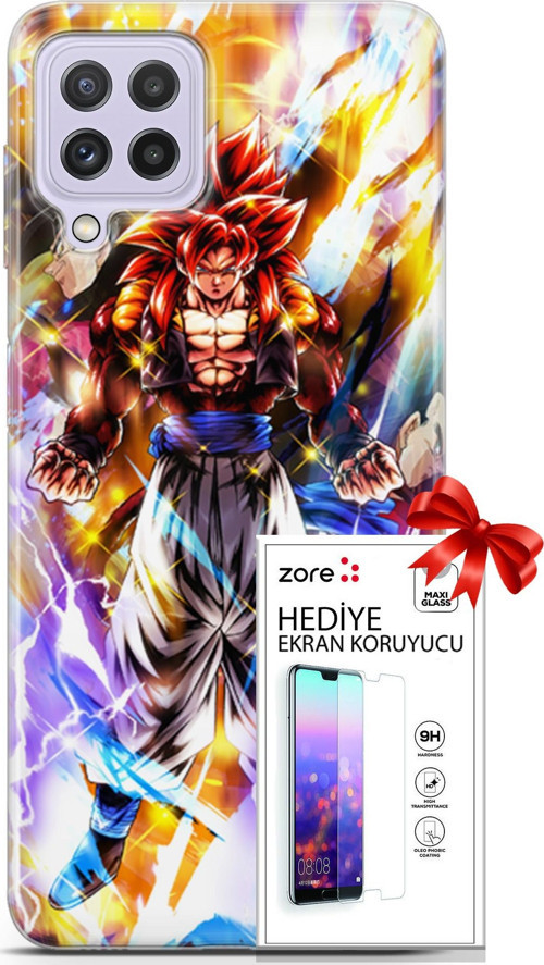 Samsung Galaxy M32 Kılıf Orijinal Seri Supers 24 Goku Wallpaper Darbe Emici Kılıf + Ekran Koruyucu