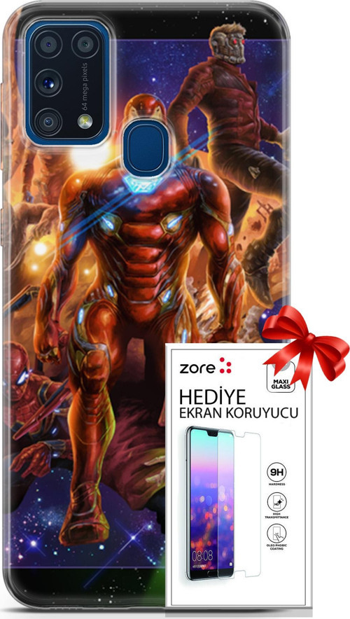 Samsung Galaxy M31 Kılıf Orijinal Seri Supers 28 Avengers Endgame İz Bırakmayan Kılıf + Ön Ekran Koruyucu