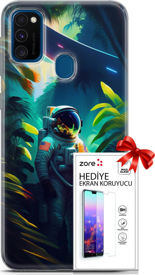 Samsung Galaxy M30S Kılıf Orijinal Seri Supers 10 Astronot Full Hd Kılıf + Ekran Koruyucu