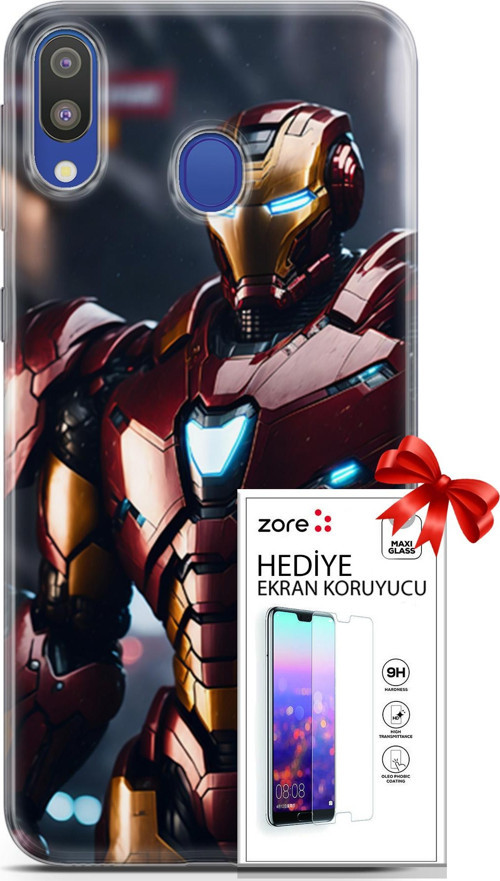 Samsung Galaxy M20 Kılıf Orijinal Seri Supers 23 Iron Man Telefon Kabı Ve Ekran Koruyucu
