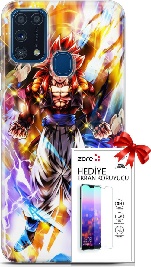 Samsung Galaxy M31 Kılıf Orijinal Seri Supers 24 Goku Wallpaper Darbe Emici Kılıf + Ekran Koruyucu