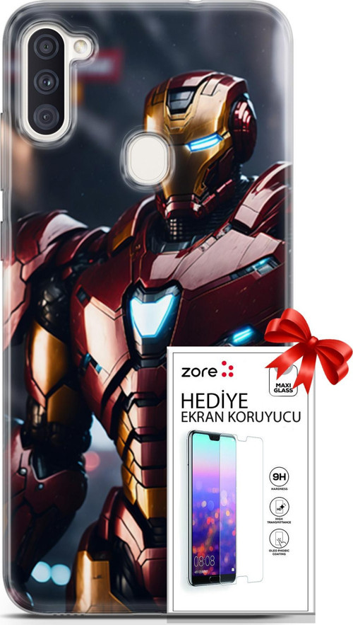 Samsung Galaxy M11 Kılıf Orijinal Seri Supers 23 Iron Man Telefon Kabı Ve Ekran Koruyucu
