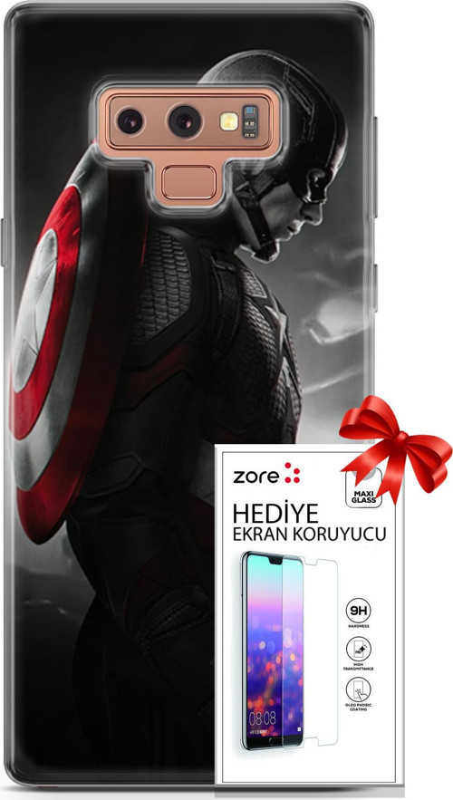 Samsung Galaxy Note 9 Kılıf Orijinal Seri Supers 18 Captain America Parlak Kılıf + Ekran Koruyucu Fu