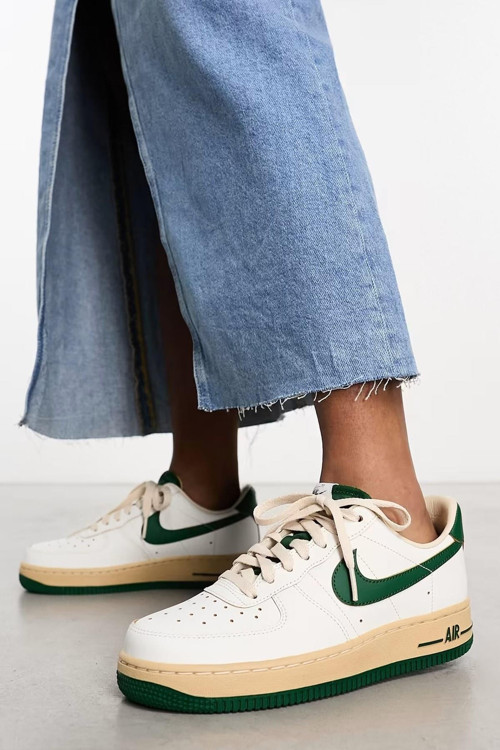 Air Force 1 '07 Unisex Leather Hakiki Deri Sneaker Ayakkabı Beyaz Yeşil Swoosh