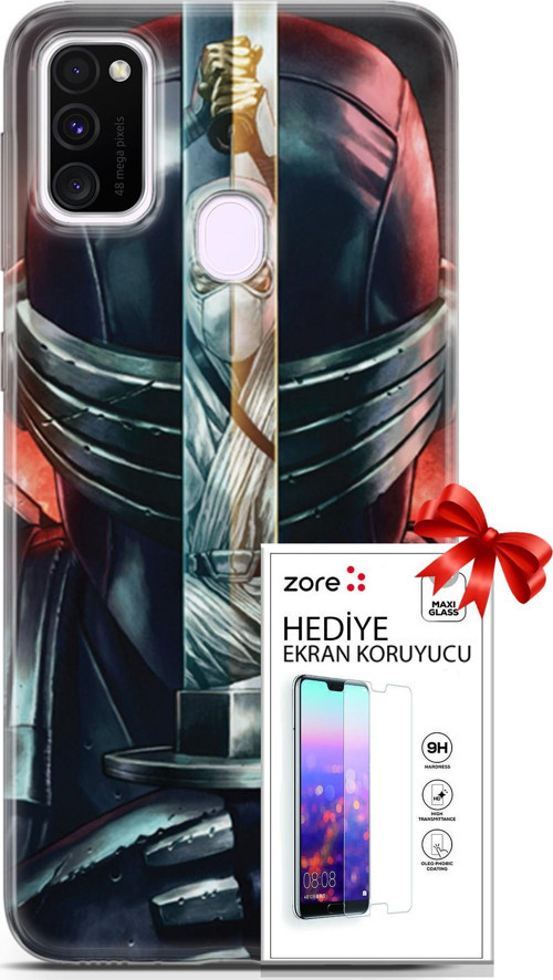 Samsung Galaxy M21 Kılıf Orijinal Seri Supers 08 Snake Eyes Baskılı Kılıf + Ekran Koruyucu