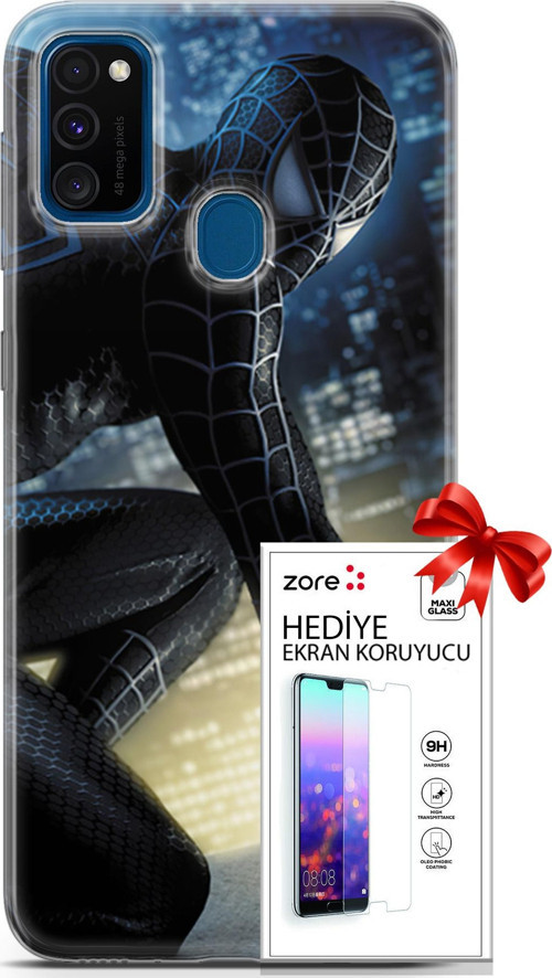 Samsung Galaxy M30S Kılıf Orijinal Seri Supers 21 Spider Man Duvar Kağıdı Darbe Önleyici Kapak + Ekran Koruyucu