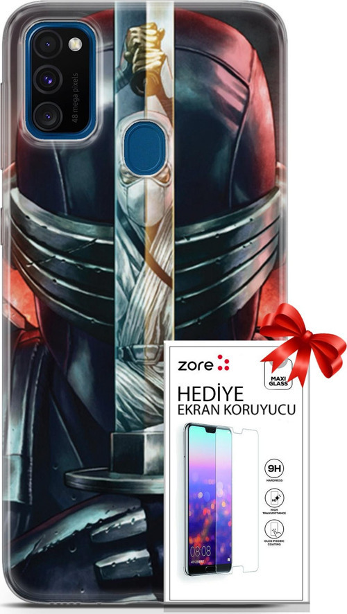 Samsung Galaxy M30S Kılıf Orijinal Seri Supers 08 Snake Eyes Baskılı Kılıf + Ekran Koruyucu