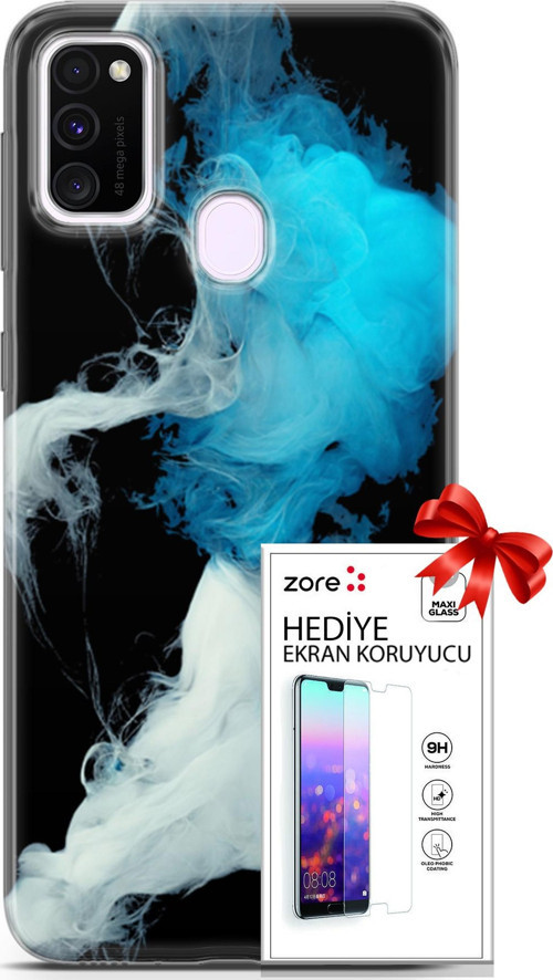 Samsung Galaxy M21 Kılıf Orijinal Seri Supers 06 Soyut Duman Koruyucu Kapak Ekran Koruyucu