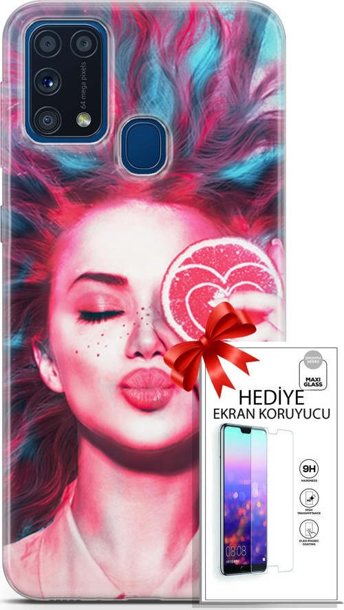 Samsung Galaxy M31 Kılıf Orijinal Seri Algorand 08 Greyfurt Baskılı Kılıf + Ekran Koruyucu