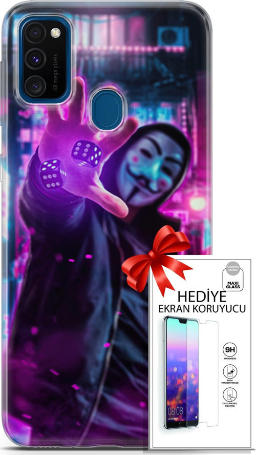 Samsung Galaxy M30S Kılıf Orijinal Seri Algorand 04 Zarlar Silikon Kılıf + Ekran Koruyucu Full Koruma