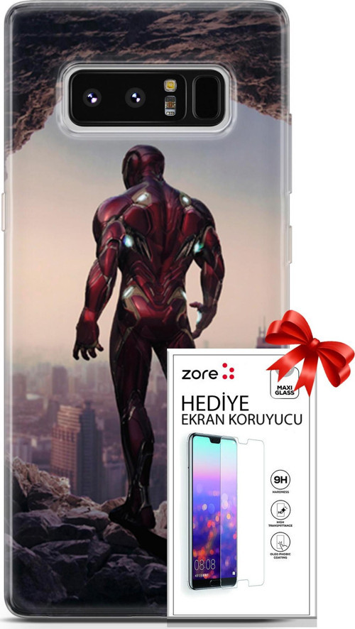 Samsung Galaxy Note 8 Kılıf Orijinal Seri Supers 02 Iron Man Kapak Ve Ekran Koruyucu