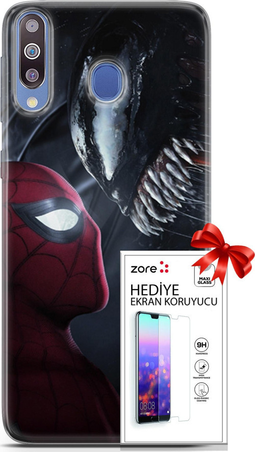 Samsung Galaxy M30 Kılıf Orijinal Seri Supers 09 Spider-Man Vs Venom Uv Kılıf Ve Ekran Koruyucu