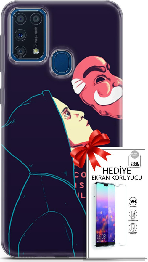 Samsung Galaxy M31 Kılıf Orijinal Seri Algorand 18 Illusion Parlak Kılıf + Ekran Koruyucu Full Koruma