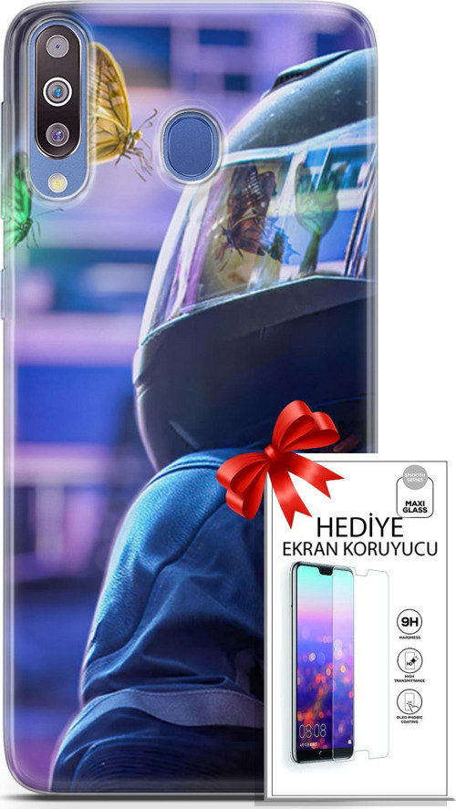 Samsung Galaxy M30 Kılıf Orijinal Seri Algorand 26 Kelebekler Soft Kapak + Ekran Koruyucu