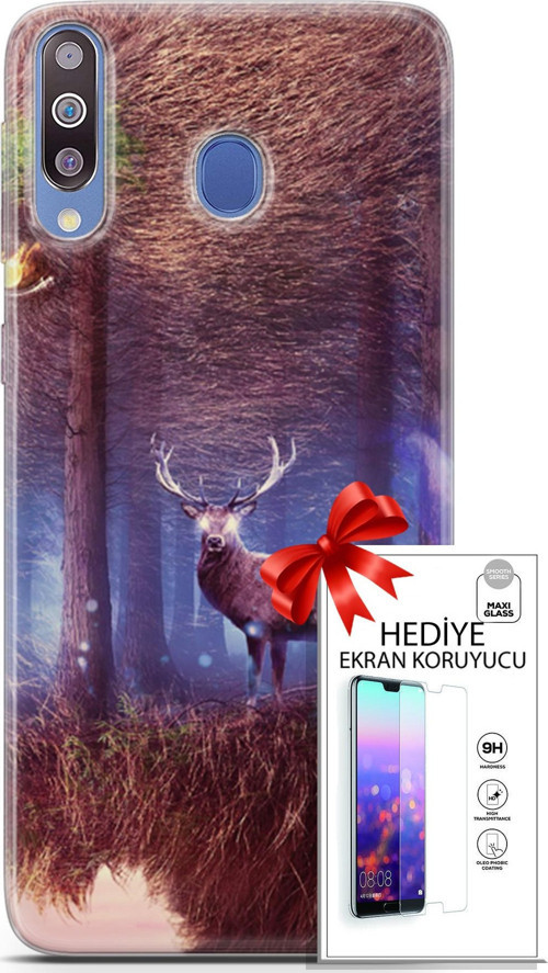 Samsung Galaxy M30 Kılıf Orijinal Seri Algorand 15 Büyük Boynuzlar Kalın Silikon + Ekran Koruyucu