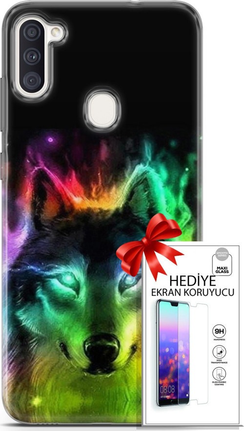 Samsung Galaxy M11 Kılıf Orijinal Seri Cardano 15 Kurt Neon Kalın Silikon + Ekran Koruyucu