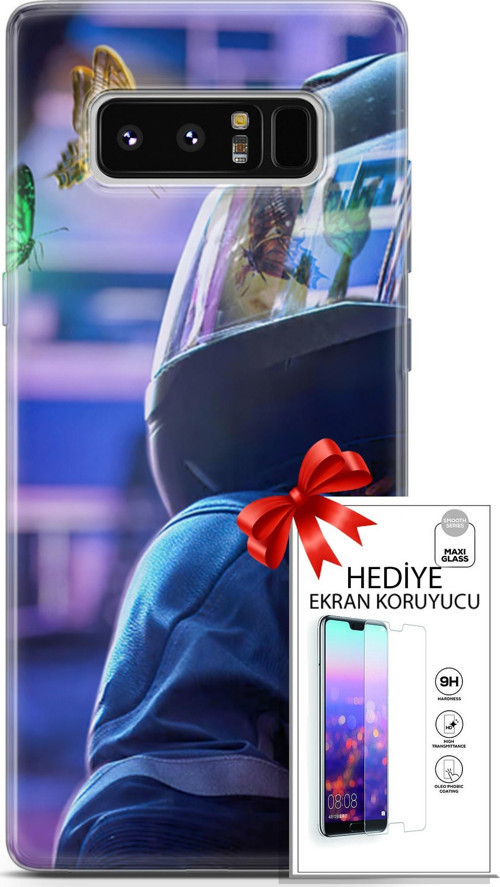 Samsung Galaxy Note 8 Kılıf Orijinal Seri Algorand 26 Kelebekler Soft Kapak + Ekran Koruyucu