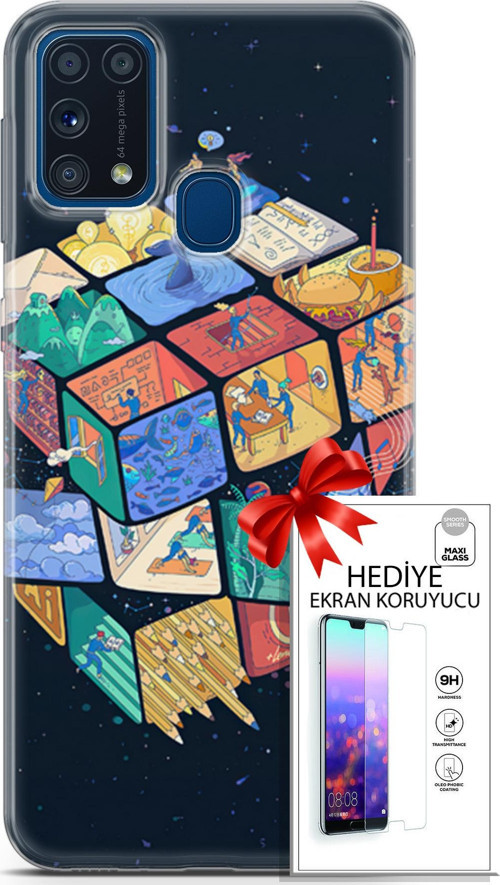 Samsung Galaxy M31 Kılıf Orijinal Seri Algorand 03 Rubik Arka Kapak + Ekran Koruyucu