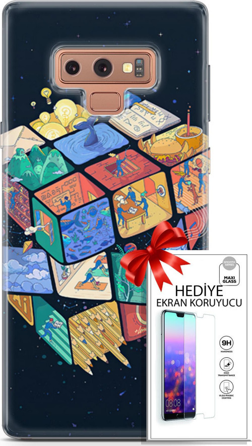 Samsung Galaxy Note 9 Kılıf Orijinal Seri Algorand 03 Rubik Arka Kapak + Ekran Koruyucu