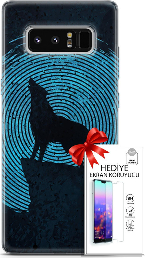 Samsung Galaxy Note 8 Kılıf Orijinal Seri Algorand 05 Parmak İzi Kurt Koruma Kılıfı + Ekran Koruyucu