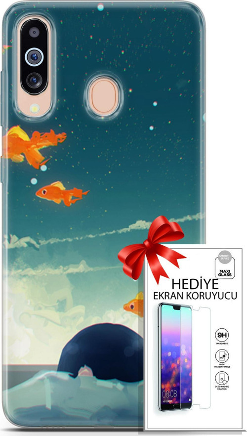 Samsung Galaxy M40 Kılıf Orijinal Seri Algorand 29 Uçan Balıklar Leke Tutmaz Kapak + Ekran Koruyucu