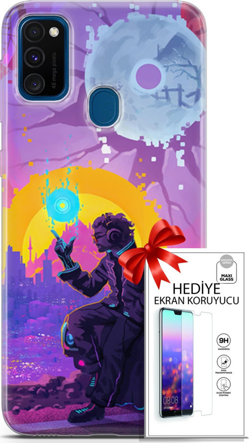Samsung Galaxy M30S Kılıf Orijinal Seri Cardano 25 Araba Soyulmayan Kılıf + Ekran Koruyucu Full Koruma