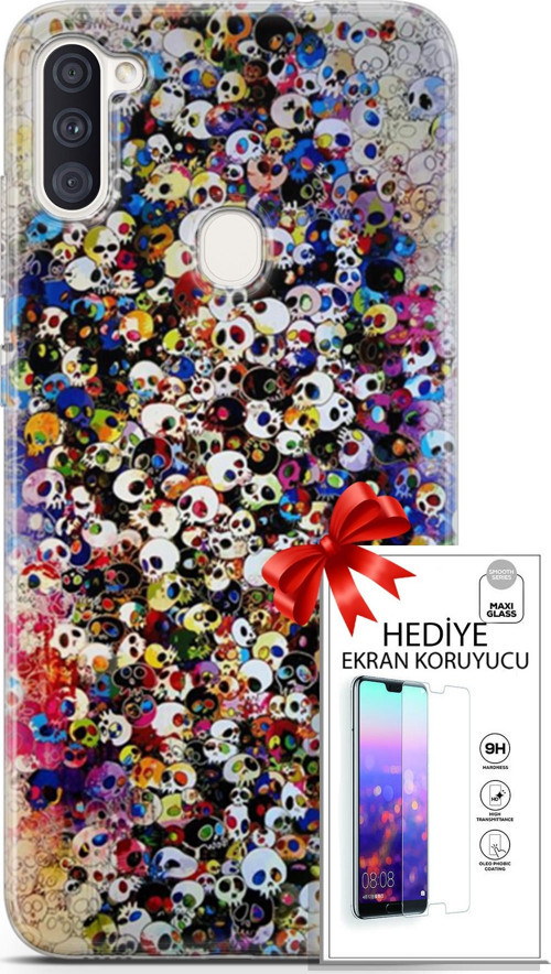 Samsung Galaxy M11 Kılıf Orijinal Seri Cardano 08 Kurukafalar Baskılı Kılıf + Ekran Koruyucu