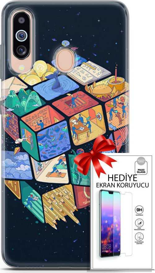 Samsung Galaxy M40 Kılıf Orijinal Seri Algorand 03 Rubik Arka Kapak + Ekran Koruyucu